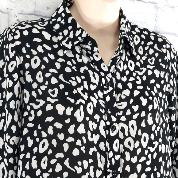 Apt. 9 Top Button Down Long Sleeve Black White Sz XS - Picture 2 of 5